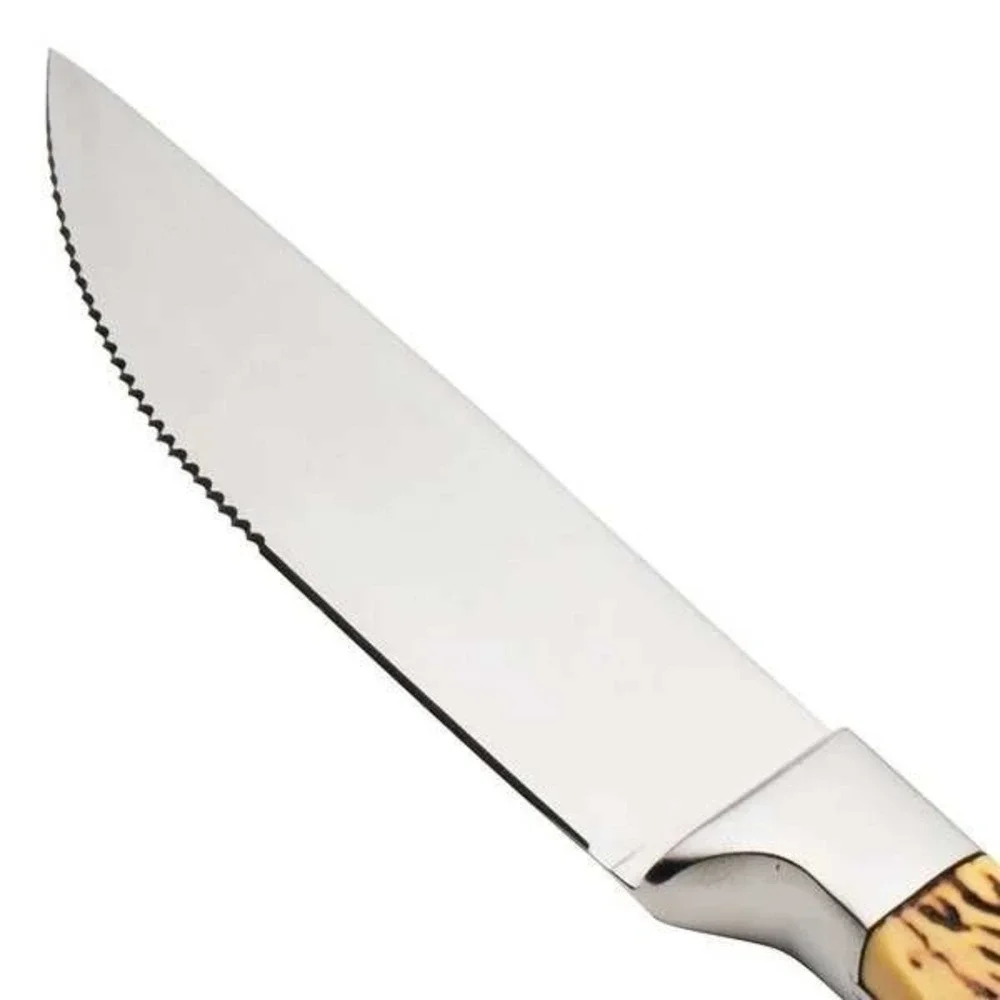 WALDO Steak Knife Serrated Blade Bone‎ Handle Silver Metal